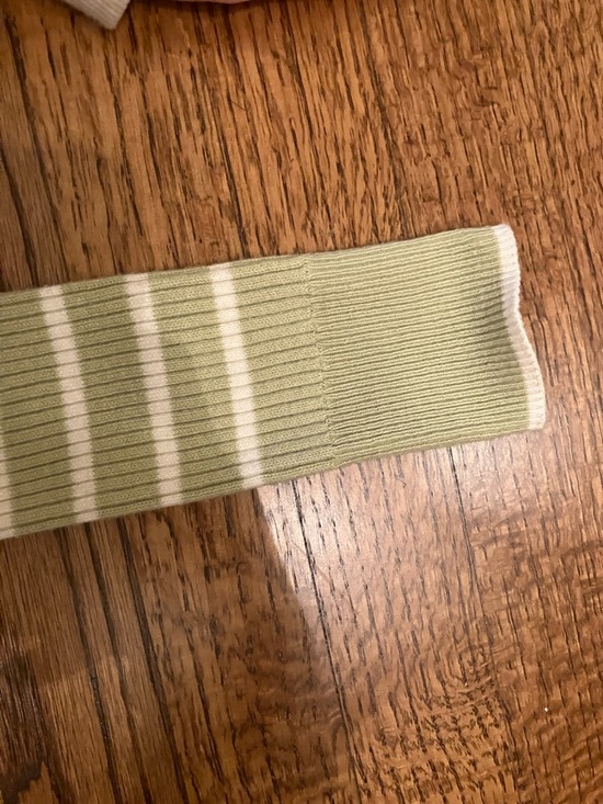 American Eagle Outfitters Light Sage and White Striped V-Neck Sweater - Picture 4 of 5